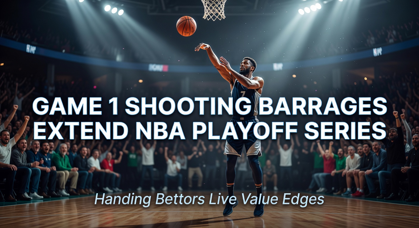 NBA playoff players celebrating a hot shooting start in Game 1, with the crowd roaring in the background