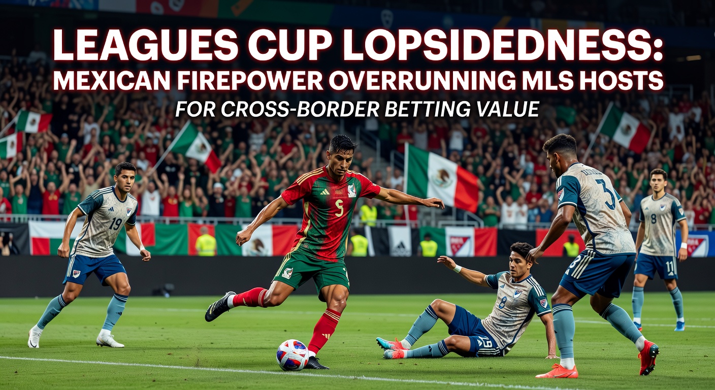 A packed stadium during a Leagues Cup match with Mexican fans waving flags amid a dominant Liga MX performance against an MLS host