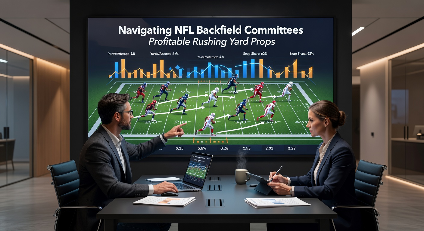 NFL running backs sharing carries in a dynamic backfield committee during a high-stakes game, illustrating split usage patterns