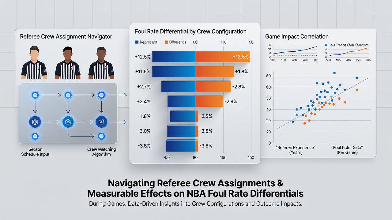 Close-up of NBA officials reviewing a play during a road game